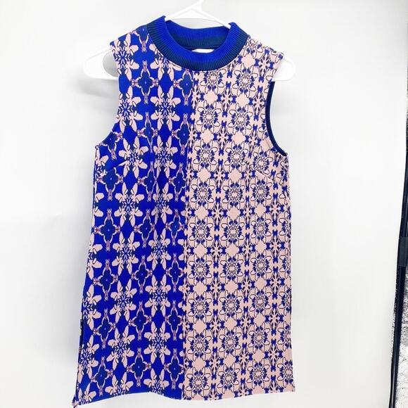 H&M pink blue sleeveless tunic mini dress side slits retro funky avant-garde 6 - Picture 1 of 8